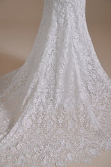 Ivory Wedding Dress Sweetheart Lace Mermaid Wedding Dress with Sleeves