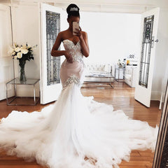 Sweetheart Lace Wedding Dress Sleeveless Mermaid Bridal Dress