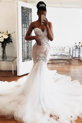 Sweetheart Lace Wedding Dress Sleeveless Mermaid Bridal Dress