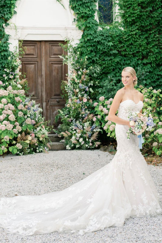 Ivory Wedding Dress Sweetheart Mermaid Tulle Appliques Bridal Dress