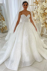 Sweetheart Princess A Line Wedding Dress Garden Lace Appliques Dress For Bride