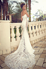 Sweetheart White Lace Wedding Dress Mermaid Zipper Sleeveless Bridal Dress